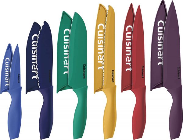 Cuisinart C55-12PCKSAM 12-Piece Ceramic Coated Stainless Steel Knives, Comes with 6-Blades and 6-Blade Guards, Color Coded to Reduce Risk of Cross Contamination