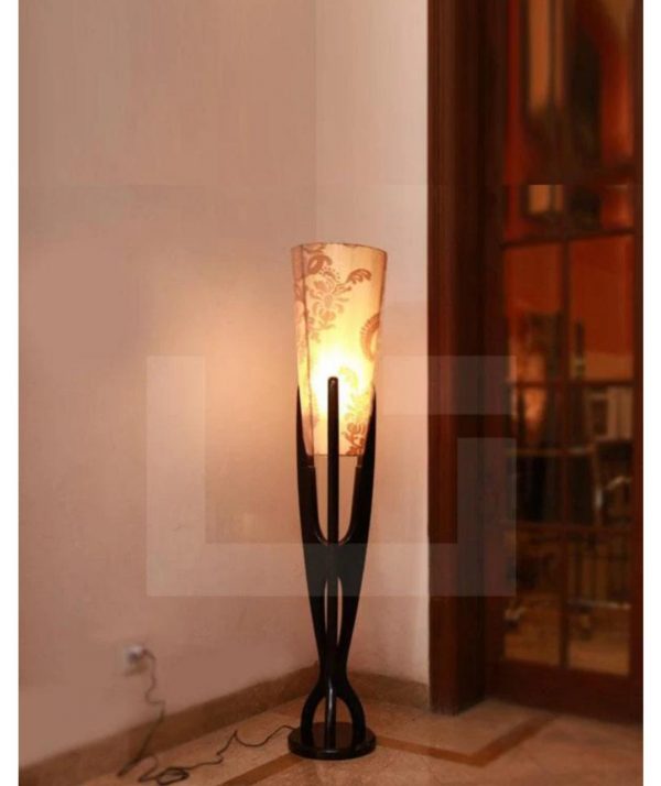 Wooden Industrial Modern Floor Lamp Standing 55" Tall Linen Cone Shade for Living Room Reading House Bedroom Home Office